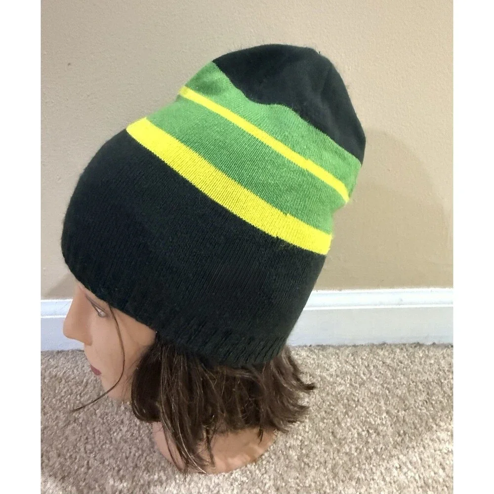 The North Face Youth Reversible Beanie Gorpcore Black Green Stripe Knit Hat Sz M